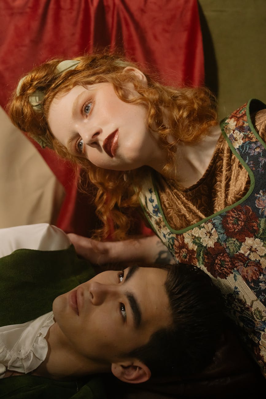 redhead model posing with brunette model